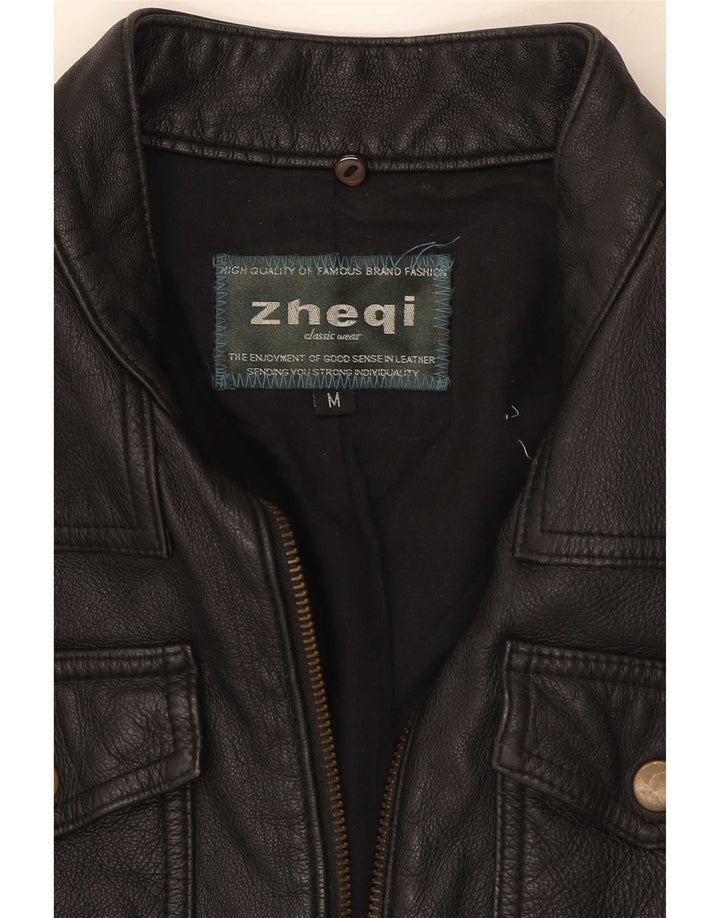 Veste en cuir Biker femme vintage UK 12 Noir Moyen