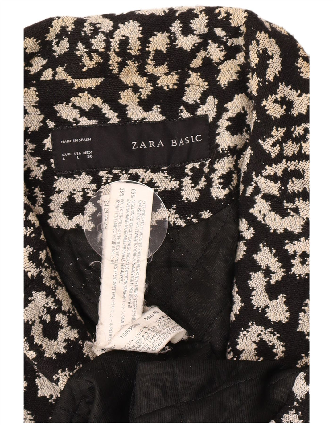 Zara Womens Abstract Pattern Open Overcoat UK 14 Large Black Cotton