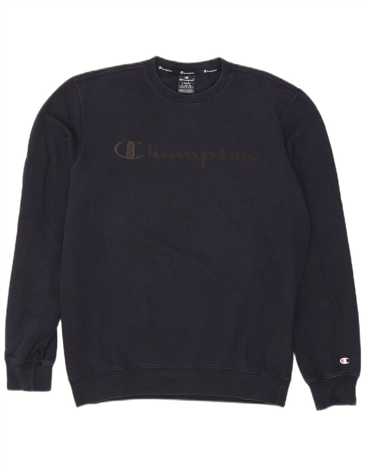 Champion Mens Graphic Sweatshirt Jumper Large Navy Blue Cotton