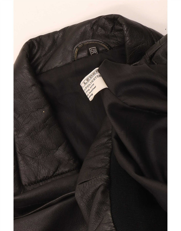 Jaqueta bomber de couro masculina vintage UK 42 XL preta