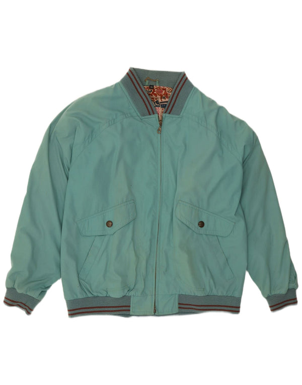 vintage Mens Bomber Jacket IT 54 2XL Bleu Rayé Polyester