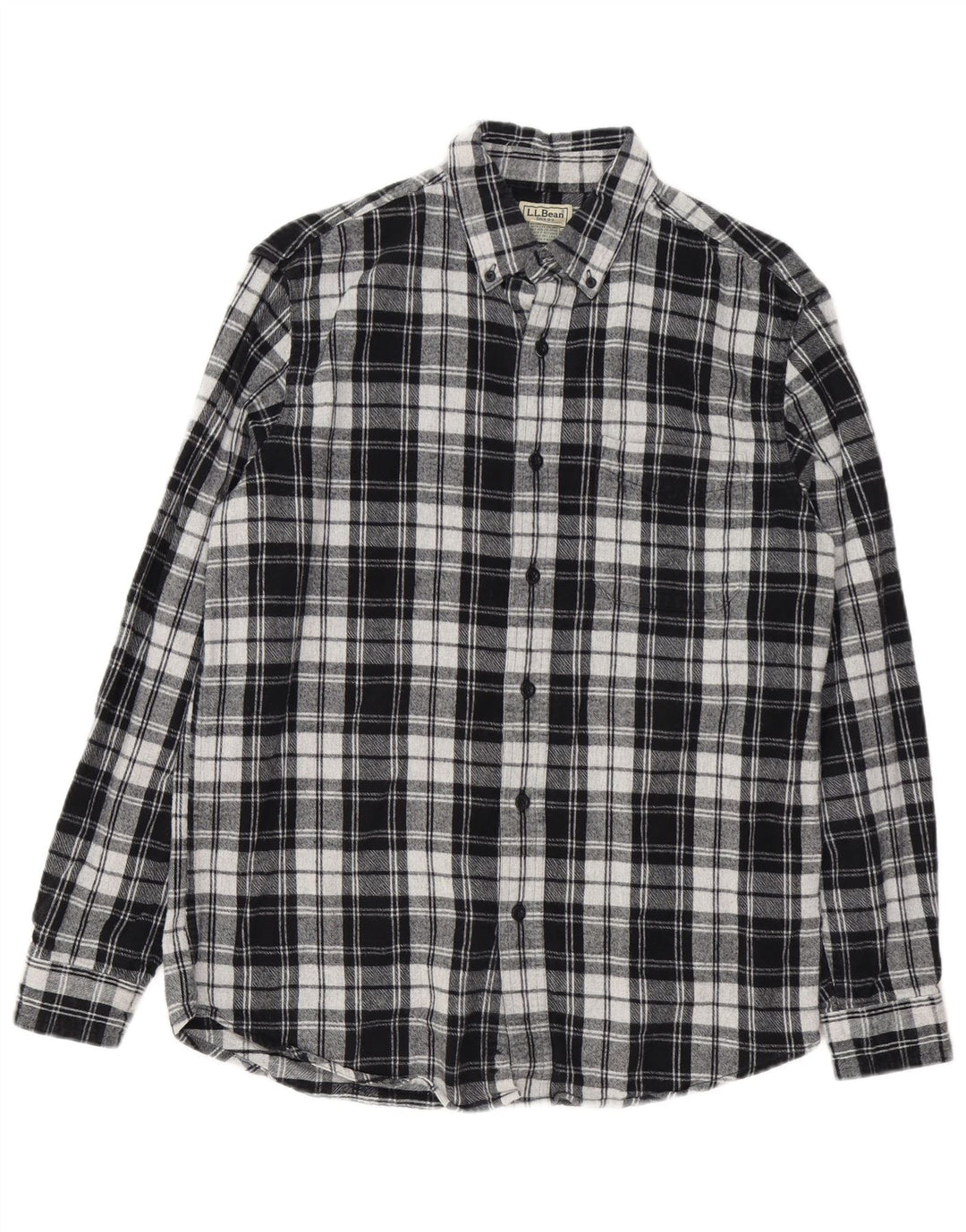 L.L.Bean Mens Slightly Fitted Flannel Shirt Medium Black Plaid Cotton