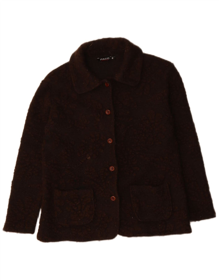 PACO Womens 5 Button Blazer Jacket UK 14 Medium Brown Floral Wool