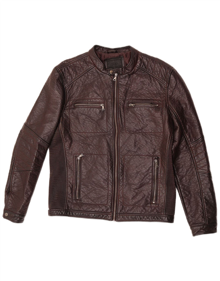 Maison Cinqcent Womens Faux Leather Jacket UK 18 XL Maroon Polyurethane