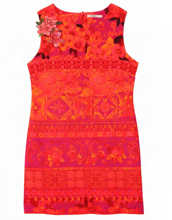 Desigual Kvinders Grafisk Ærmeløs Skede Kjole EU 44 XL Rød Blomster