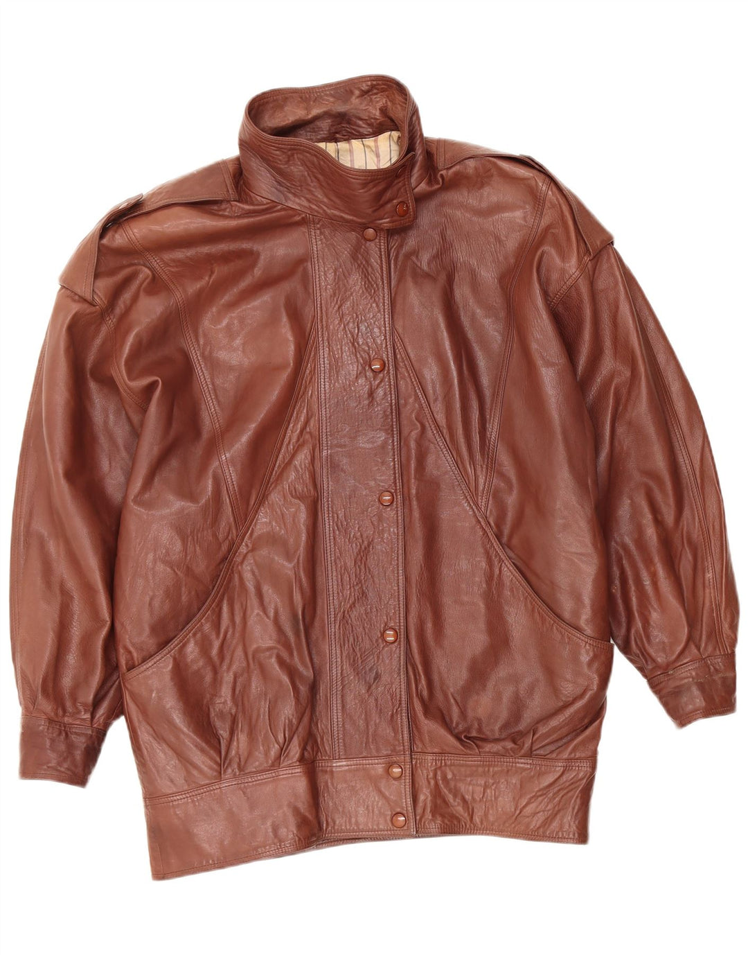 Vintage Womens Military Leather Jacket UK 18 XL Brown