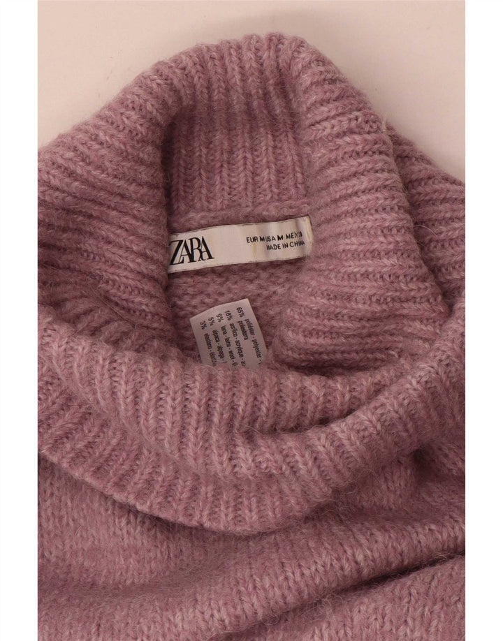 Maglione maglione oversize con collo alto da donna Zara UK 14 Poliestere rosa medio