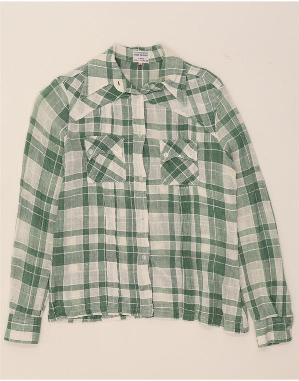 Vintage Damenhemd UK 14 Mittelgrün karierte Baumwolle