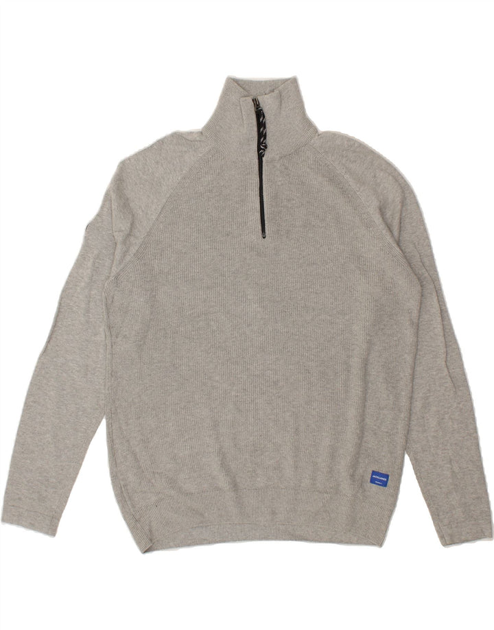 JACK & JONES Mens Zip Neck Jumper Sweater Large Grey Cotton Vintage Jack & Jones and Second-Hand Jack & Jones from Messina Hembry 