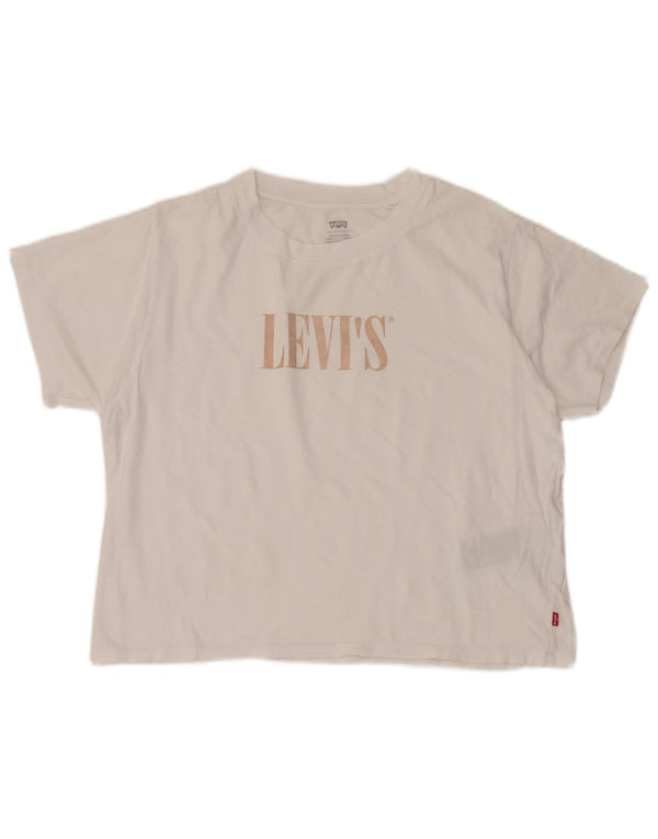 Levi's T-shirt grafica oversize da donna Top UK 10 Small Cotone bianco