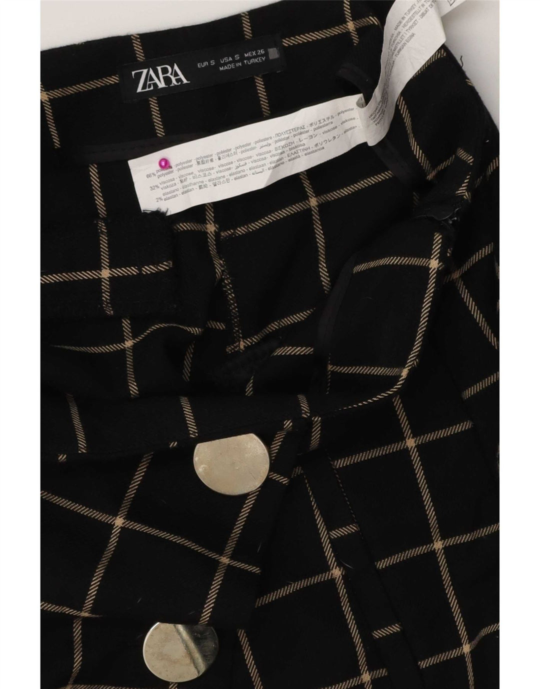 Zara Short décontracté pour femme petit W26 en polyester à carreaux noirs