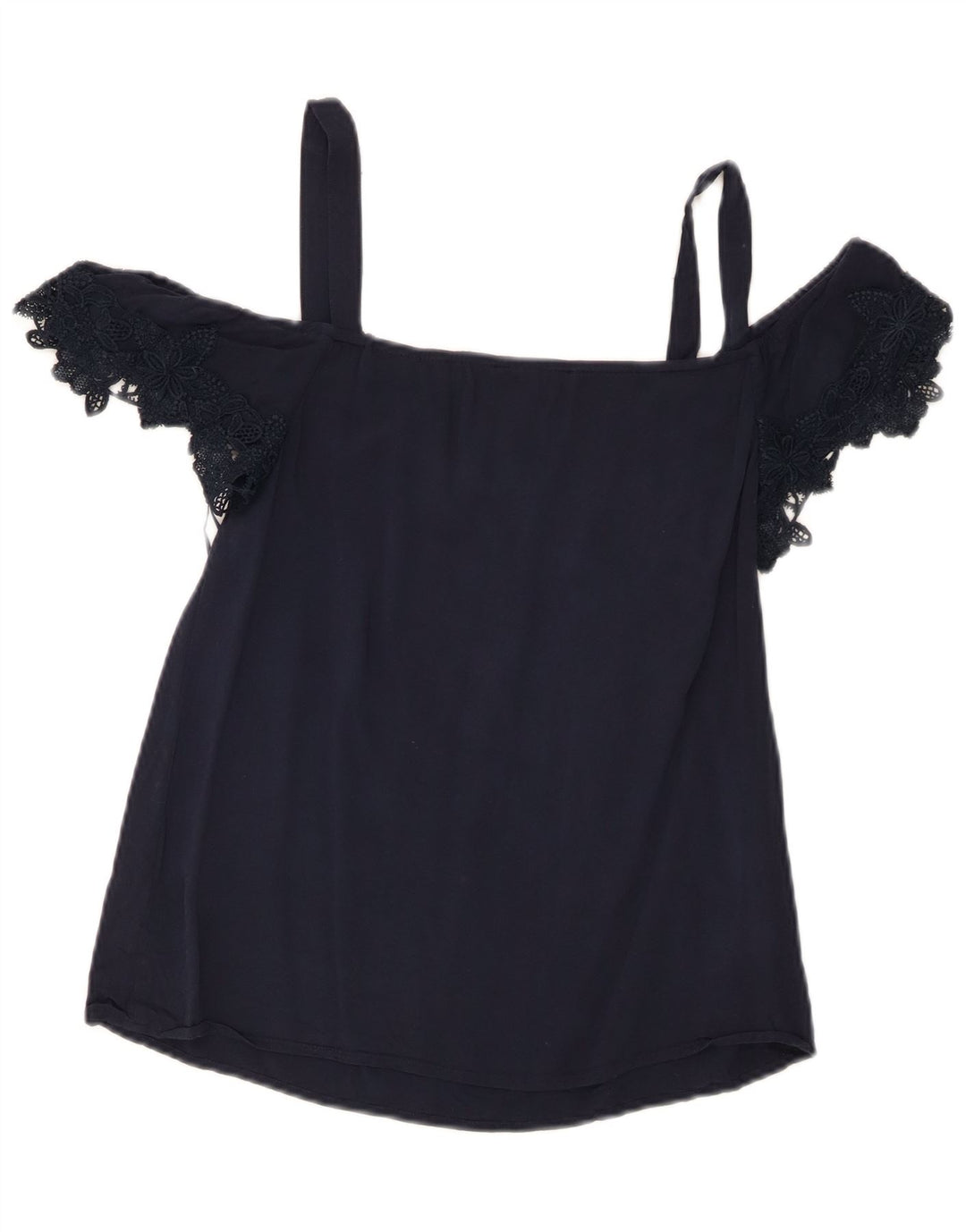 Oasis Womens Crop Off Shoulder Top UK 8 Small Navy Blue Viscose