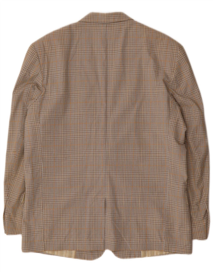 Stefanel Herre 2-knaps blazerjakke IT 48 Medium Beige ternet bomuld