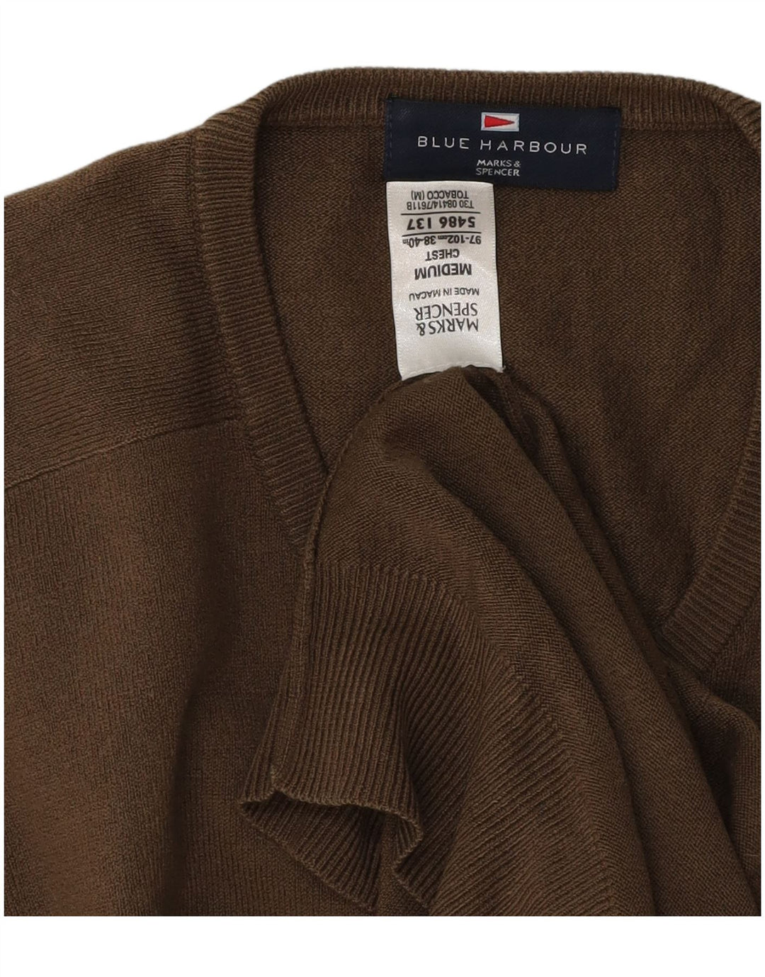 Marks & Spencer Mens Blue Harbour V-Neck Jumper Sweater Medium Brown