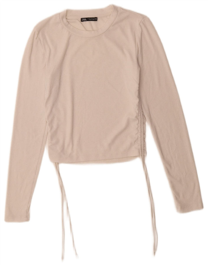 Zara Womens Crop Top Langærmet UK 14 Medium White