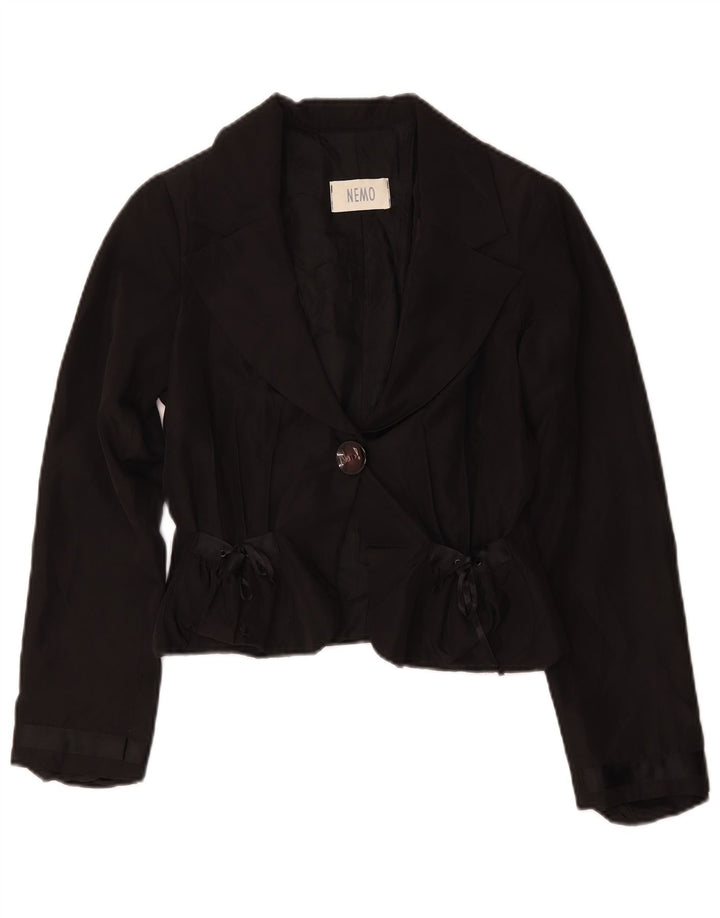 Jachetă Vintage pentru femei Crop 1 Button Blazer IT 42 Medium Black Acetat