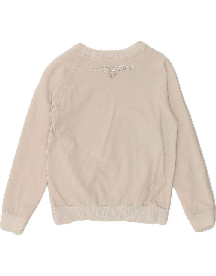 TWINSET Girls Graphic Sweatshirt Jumper 7-8 Years White Cotton Vintage Twinset and Second-Hand Twinset from Messina Hembry 