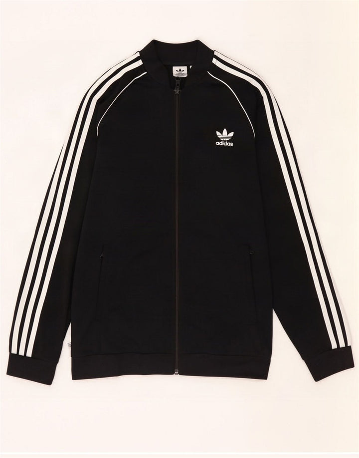 Adidas Boys Tracksuit Top Jacket 15-16 Years Black Polyester