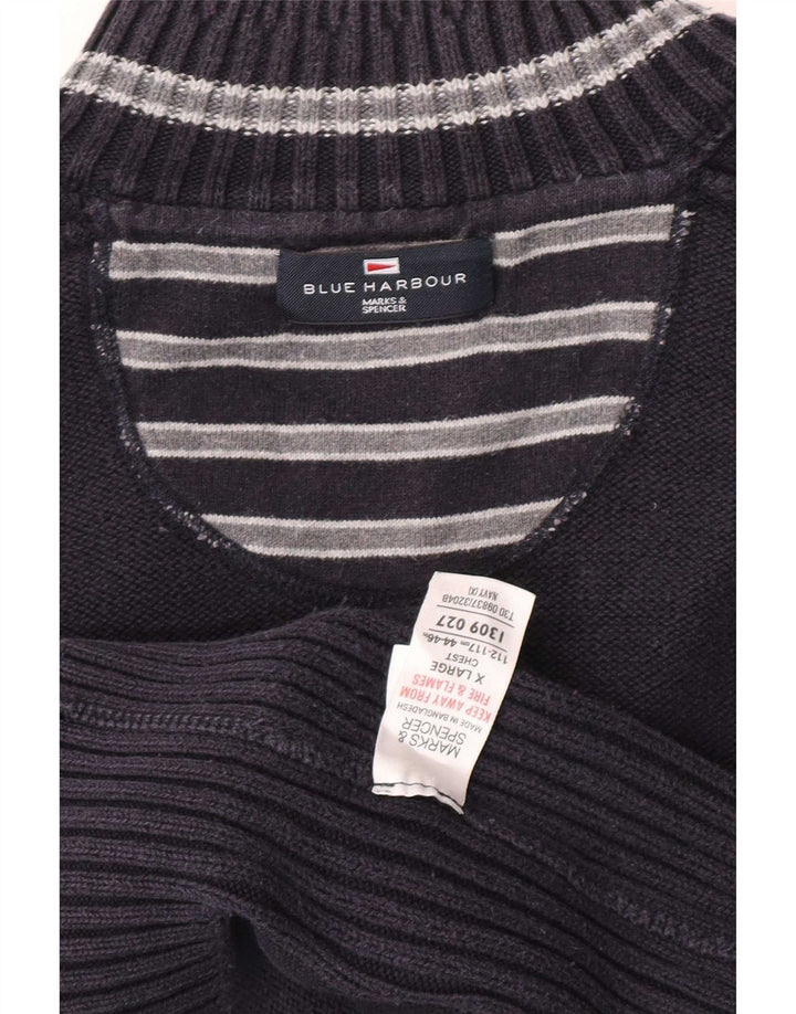 Marks & Spencer Mens Blue Harbour Button Neck Jumper Sweater XL Navy Cotton