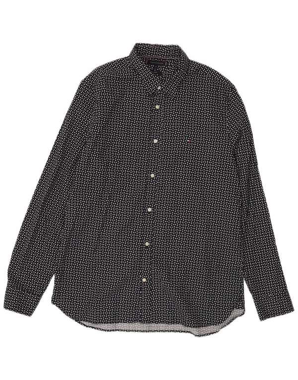Camicia slim fit da uomo Tommy Hilfiger XL cotone maculato nero