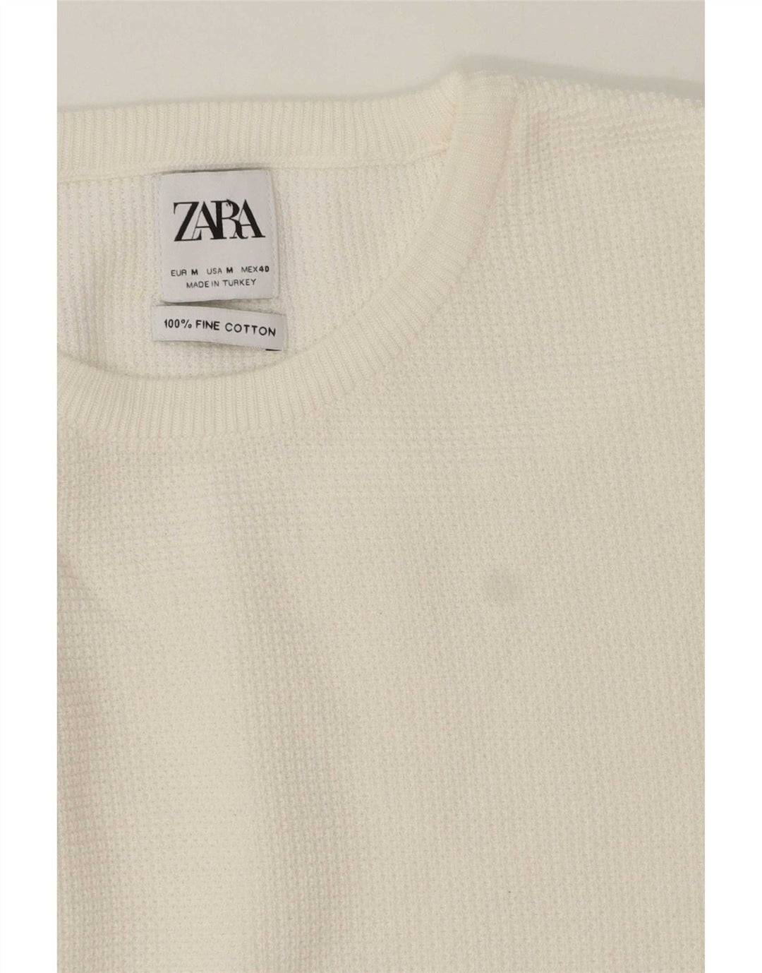 Zara Mens Crew Neck Jumper Sweater Medium White Cotton