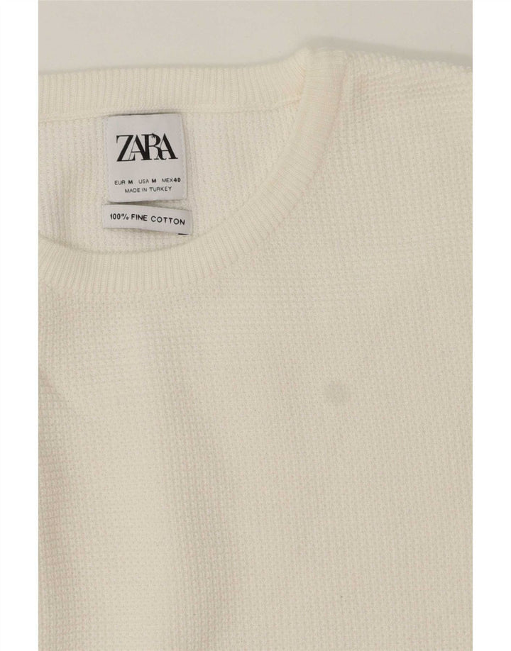 Zara Mens Crew Neck Jumper Sweater Medium White Cotton