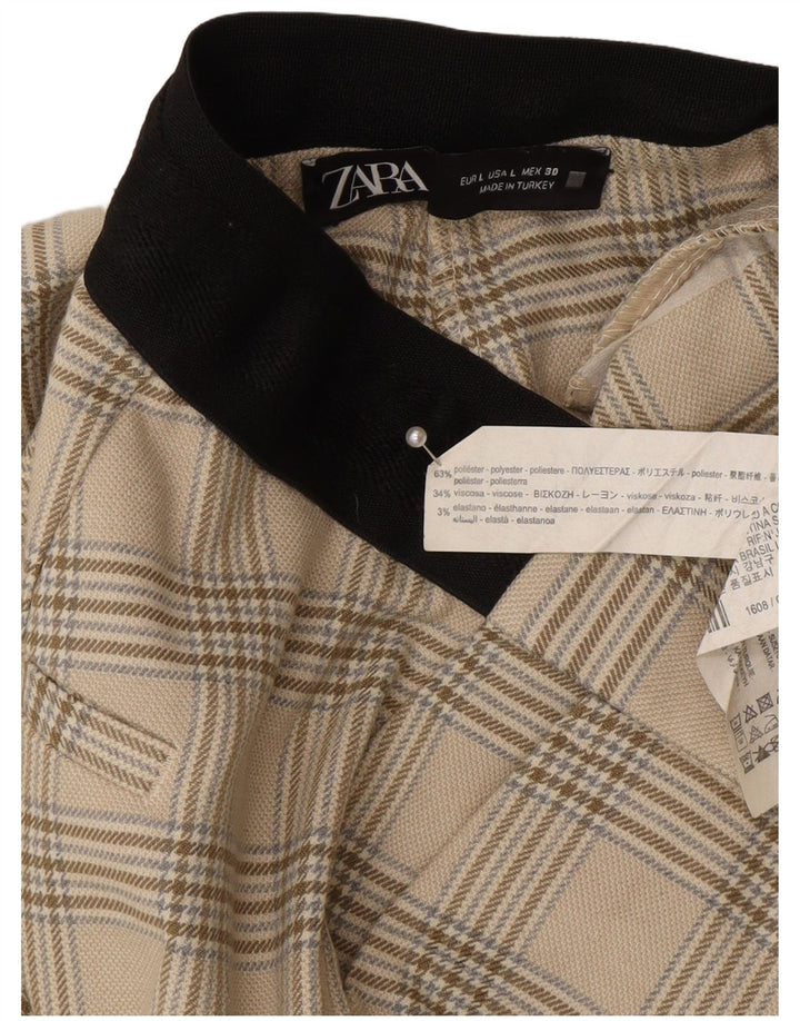 Zara Womens Tapered Suit Trousers Large W30 L27 Beige Check Polyester