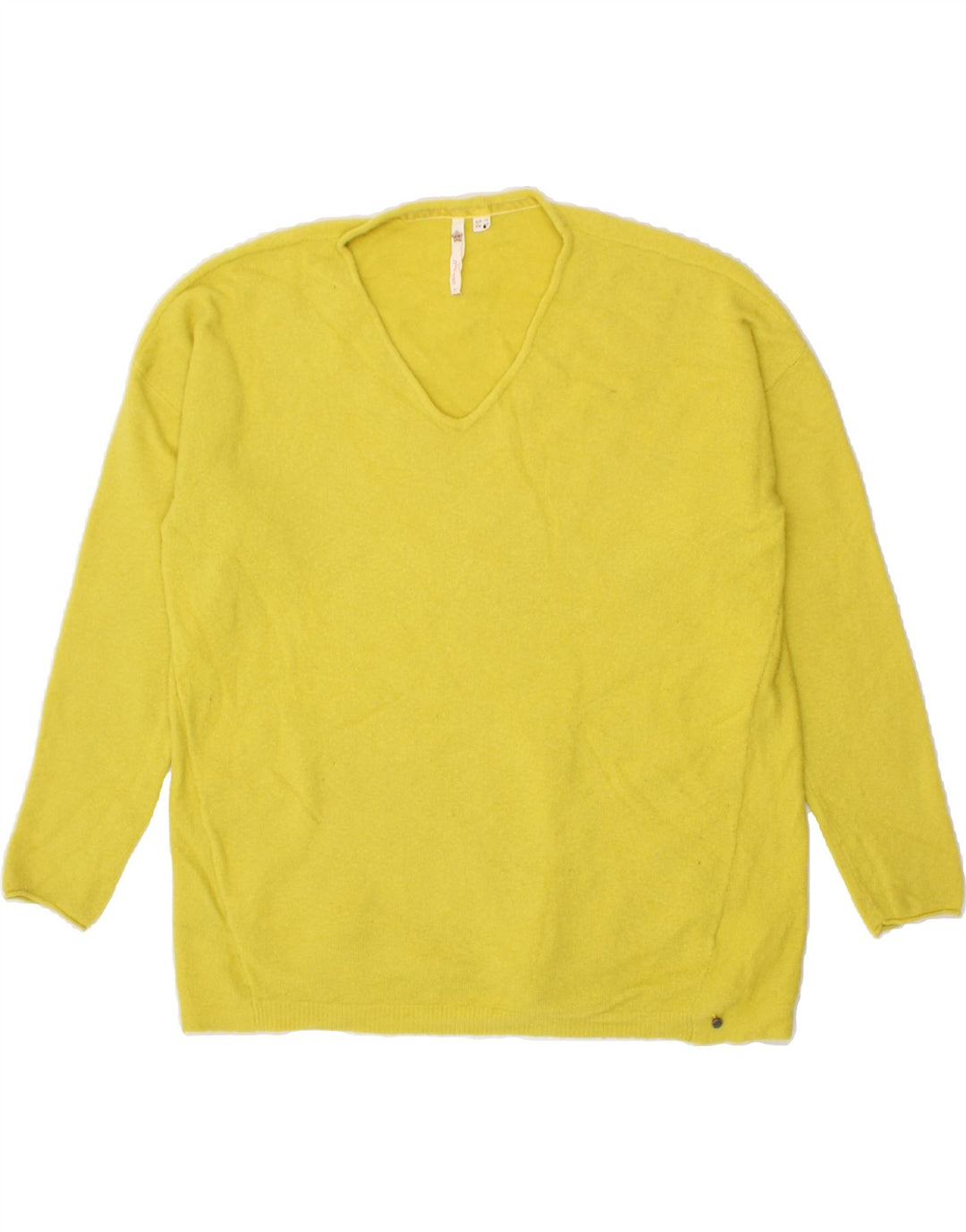 WHITE STUFF Womens V-Neck Jumper Sweater UK 16 Large Yellow Nylon Vintage White Stuff and Second-Hand White Stuff from Messina Hembry 