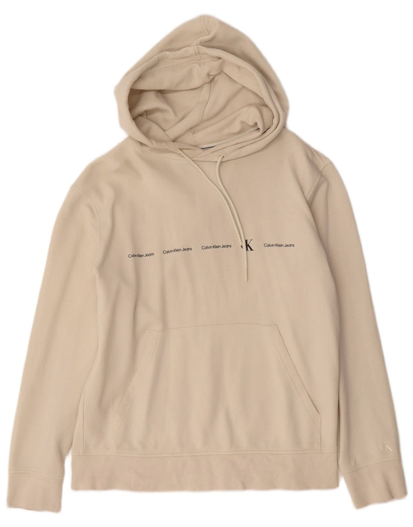 Calvin Klein Jeans masculino com capuz gráfico jumper médio bege algodão