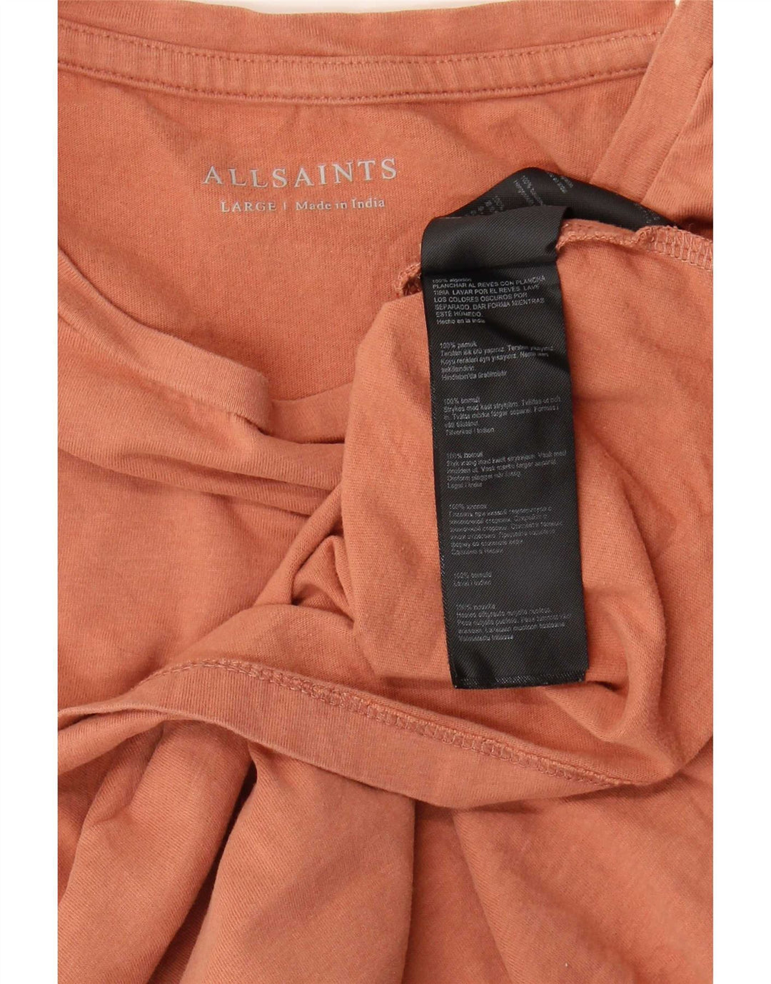 All Saints Mens T-Shirt Top Large Brown Cotton