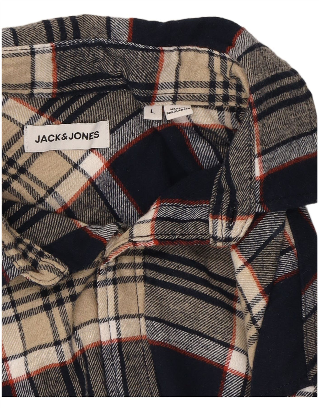 JACK & JONES Mens Flannel Shirt Large Beige Check Cotton