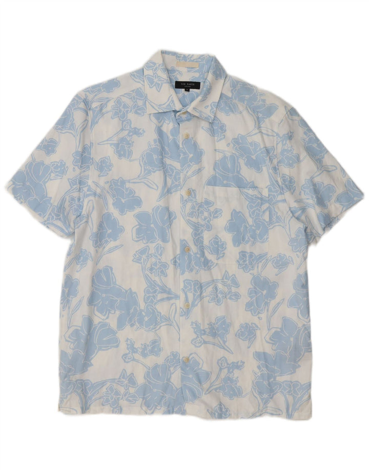 Ted Baker Mens Short Sleeve Shirt Size 3 Medium Blue Floral Lyocell
