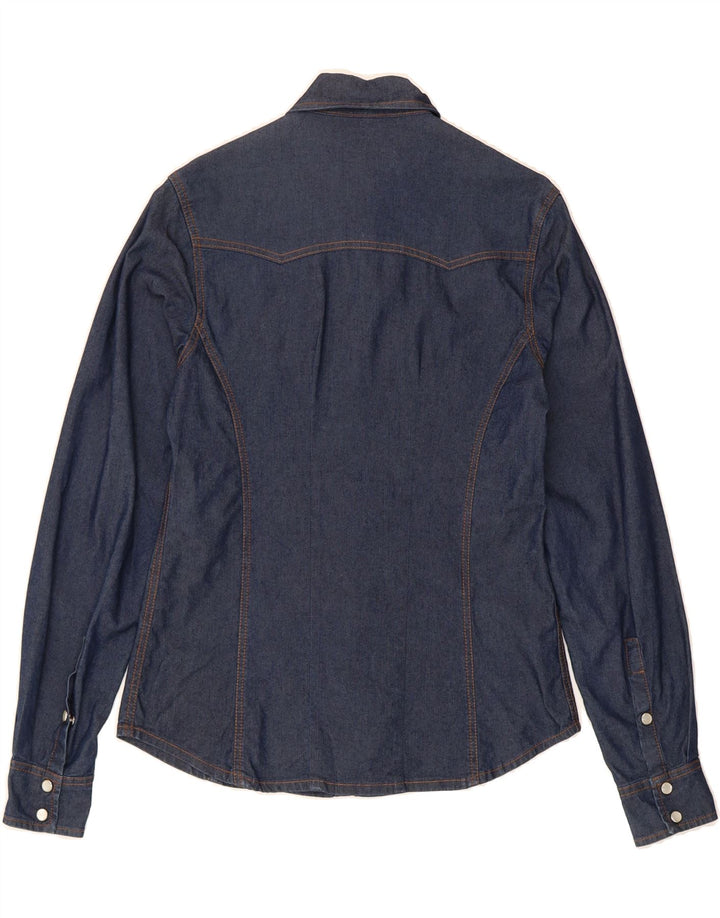 BOOSLEY Womens Denim Shirt UK 12 Medium Navy Blue Cotton Vintage Boosley and Second-Hand Boosley from Messina Hembry 