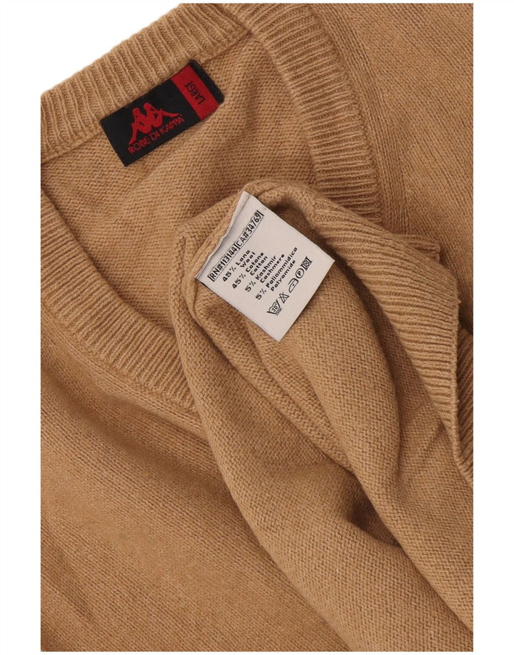 Kappa Mens V-Neck Jumper Sweater Large Brown Cotton
