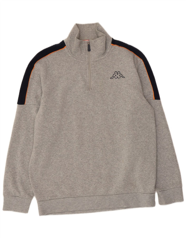 KAPPA Mens Zip Neck Sweatshirt Jumper XL Grey Colourblock Polyester