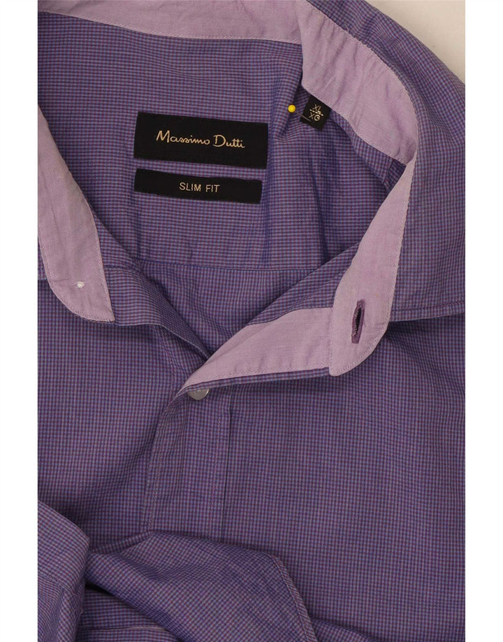 Massimo Dutti Mens Slim Fit Shirt XL Purple Gingham