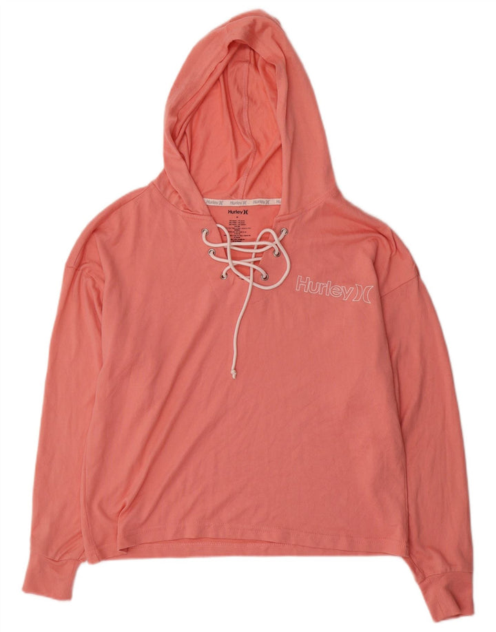 Hurley Womens Hooded Graphic Top Long Sleeve UK 14 Medium Pink Polyester