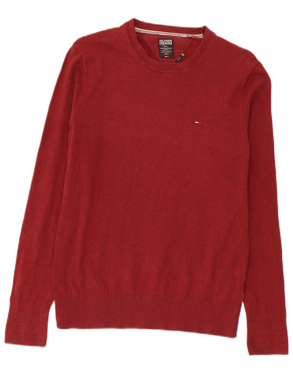 Tommy Hilfiger Mens Crew Neck Jumper Sweater Medium Burgundy Cotton