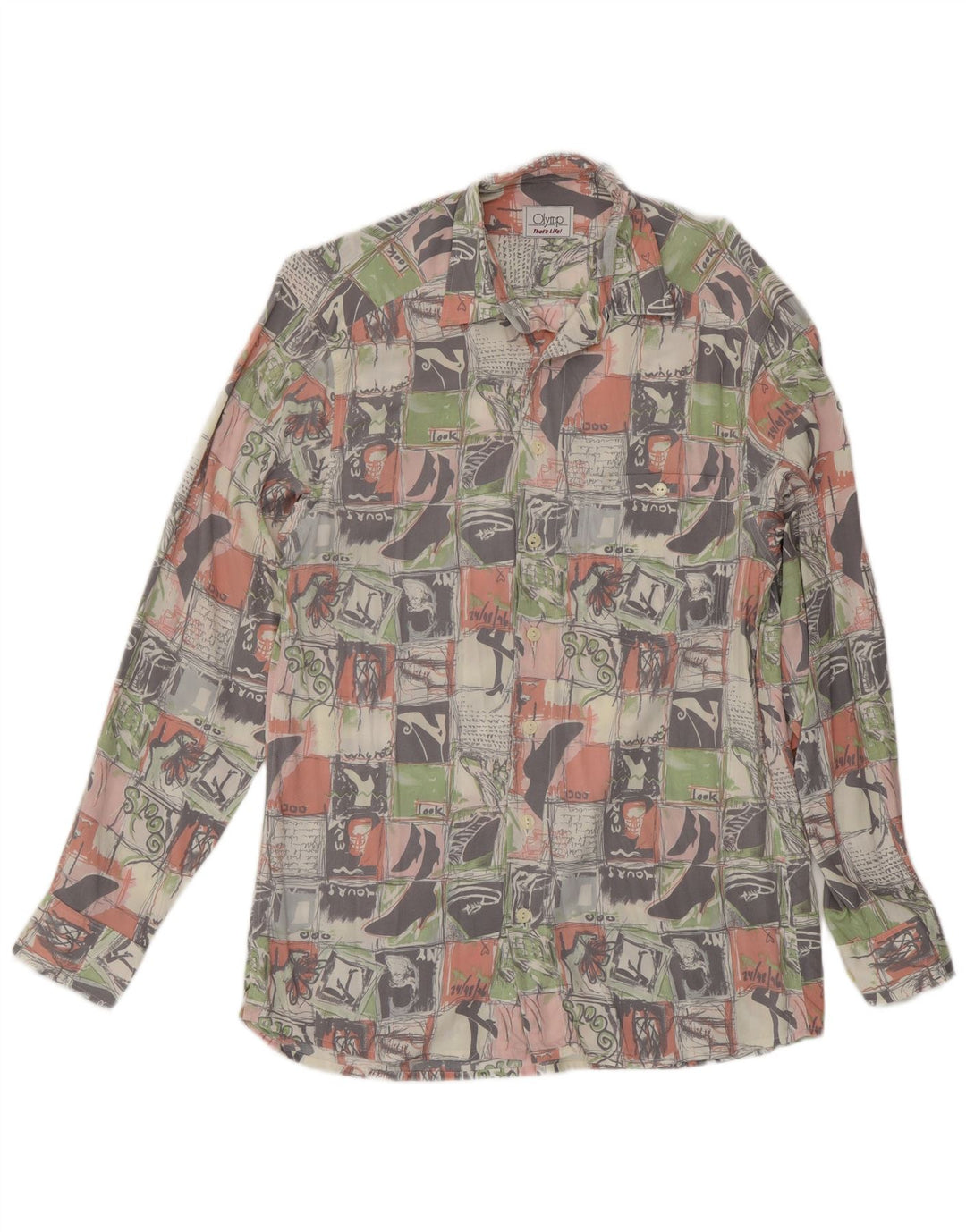 Olymp Herre grafisk skjorte størrelse 38 Medium Flerfarvet Patchwork Viscose