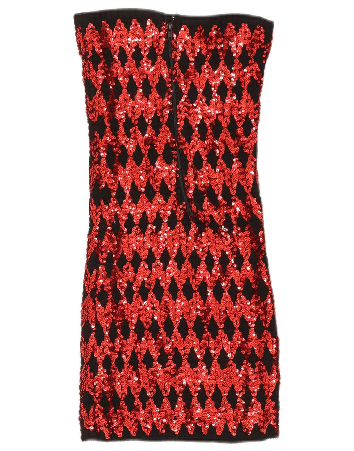 Vintage Womens Sequin Strapless Top UK 14 Large Red Geometric