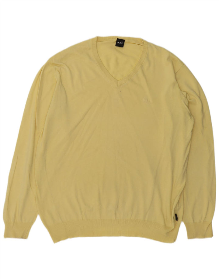Suéter masculino HUGO BOSS com decote em V IT 54 XL algodão amarelo