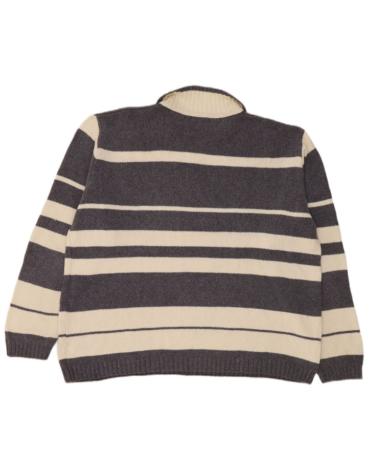 Levi's Mens Polo Neck Jumper Sweater Large Grey Striped Cotton