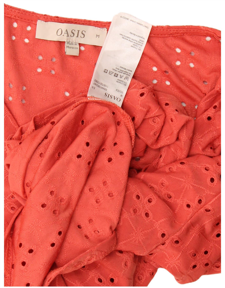 Oasis Womens Front Tie Short Sleeve Shirt Blouse UK 14 Medium Red Polyester