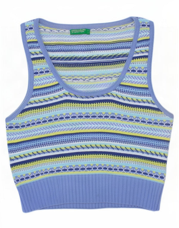 Canotta corta da donna Benetton UK 8 piccola in cotone a righe multicolore