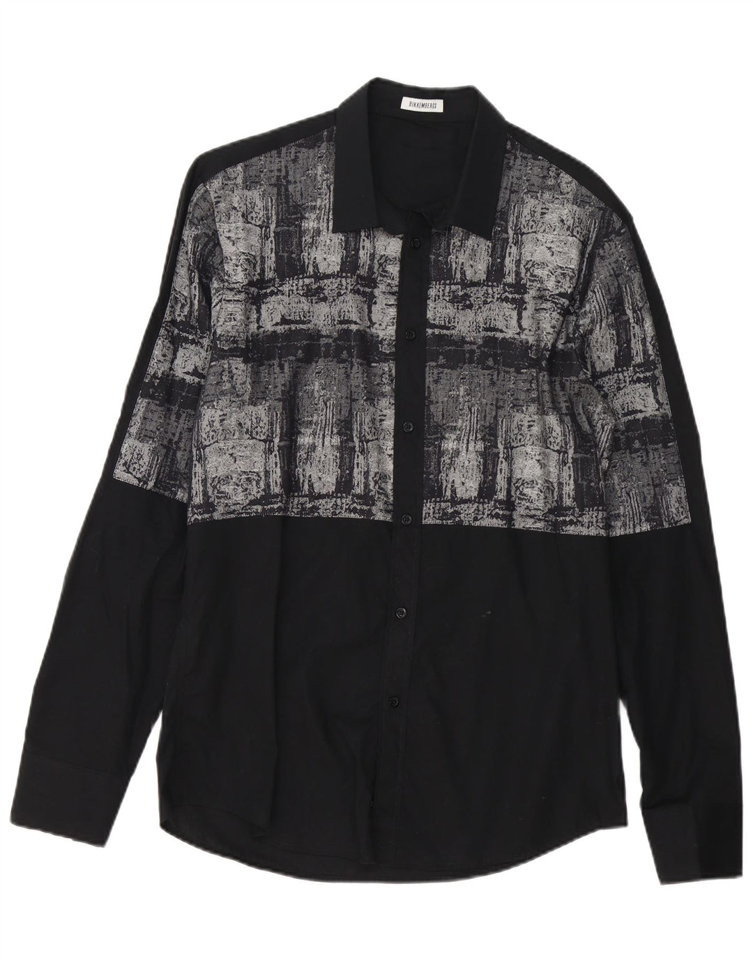 Bikkembergs Mens Abstract Pattern Shirt Large Black Cotton