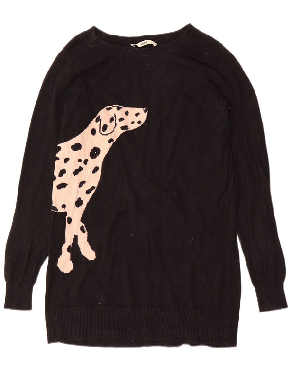 Oasis Womens Graphic Jumper Dress UK 6 XS Black Bomuld