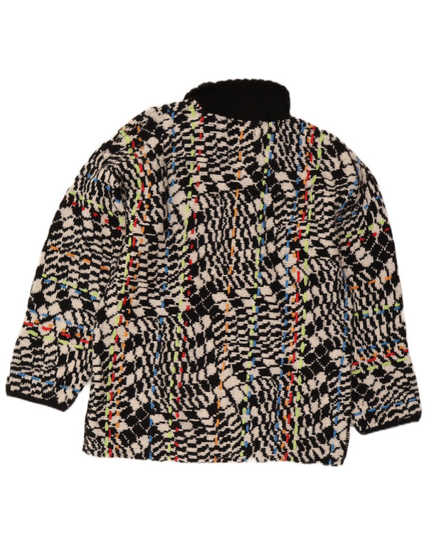 Vintage Womens Abstract Pattern Full Zip Cardigan Sweater UK 16 Large Black