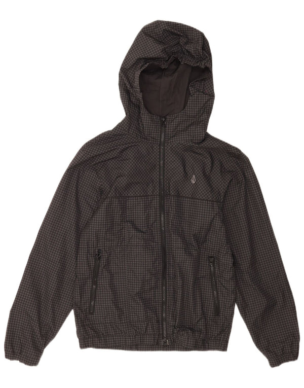 Volcom Дождевик с капюшоном для девочек 13–14 лет XL, серый полиэстер с узором «гусиные лапки»