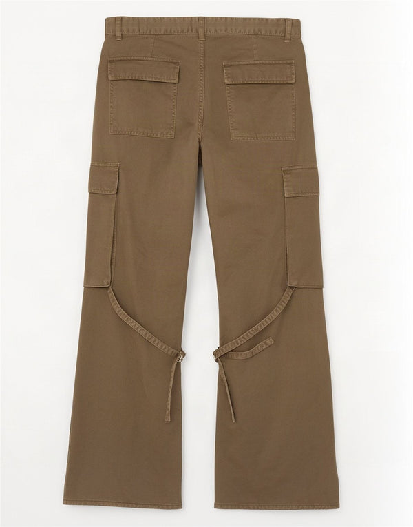 Calça cargo flare feminina Zara UE 38 pequena W28 L32 algodão cáqui