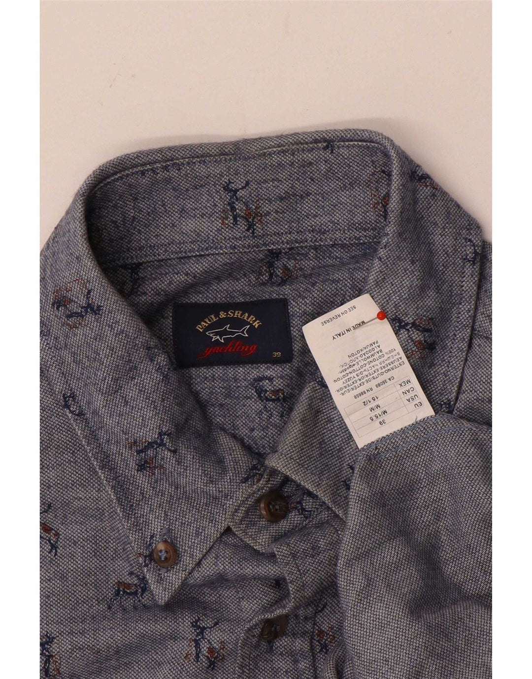 Paul & Shark Mens Abstract Pattern Shirt Size 39 Medium Blue Cotton